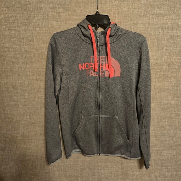The North Face Tops - The North Face Womens Full Zip Hoodie Gray Pink Fleece Sweatshirt NWOT